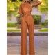 High Waist Solid Pocket Asymmetrical One Shoulder Jumpsuit