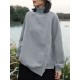 Women Rhombic Turtleneck Thic Full Sleeve Spliced Irregular Hem Pullover Sweatshirt