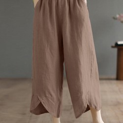 Solid Asymmetrical Hem Pocket Wide Leg Crop Pants