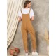 Solid Pocket Sleeveless Button Casual Jumpsuit For Women