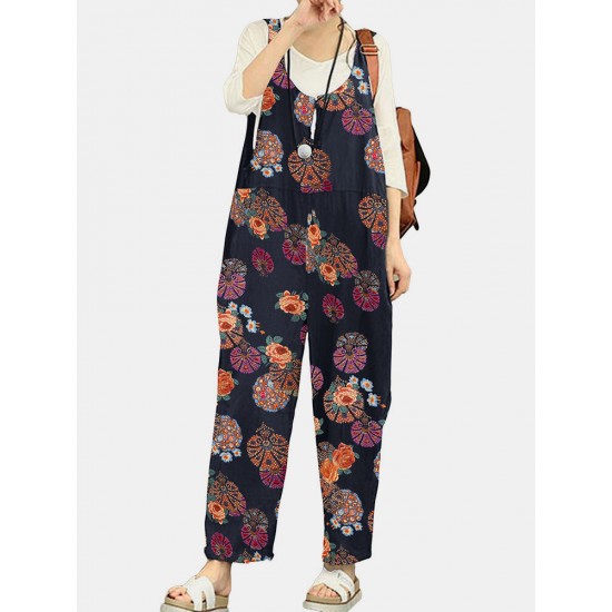 Tribal Flower Print Wide Leg Jumpsuit For Women