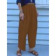 Women Zipper Pleated Commute Button Side Pocket Solid Casual Pants