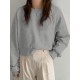 Women Long Sleeve Solid Round Necked Narrow Hem Pullover Sweatshirt