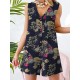 Sleeveless Button Print Flower Pocket Regular Fit Jumpsuit