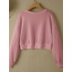 Women Long Sleeve Solid Round Necked Narrow Hem Pullover Sweatshirt