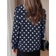 Polka Dot Contrast Color Lapel Button Long Sleeve Casual Shirt