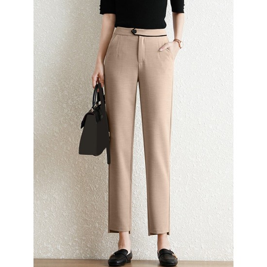 Contrast Pocket Step Hem Tailored Pants For Women