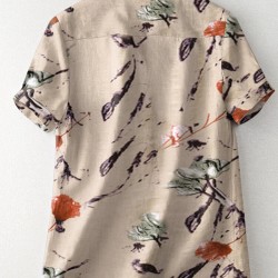 Random Flower Print Button Short Sleeve V  neck Blouse