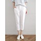 Leisure Solid Drawstring Pocket Cotton Casual Pants