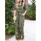 Floral Print Button Pocket Short Sleeve Wide Leg Jumpsuit