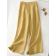 Leisure Solid Button Pocket Wide Leg Cotton Pants