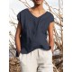 Solid Pocket Slit V  neck Short Sleeve Casual Blouse