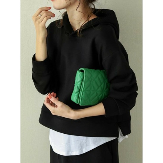 Women Sweatshirt Hooded Solid Side Pocket Calf Length Two  Piece Sets