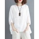 Solid Round Neck Bat Sleeve Casual Blouse