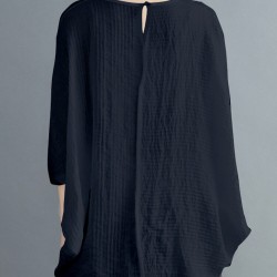 Solid Round Neck Bat Sleeve Casual Blouse