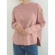 Women Long Sleeve Loose Solid Side Fork High Low Casual Pullover Sweatshirt