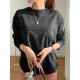 Women Long Sleeve Loose Solid Side Fork High Low Casual Pullover Sweatshirt