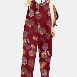 Tribal Flower Print Wide Leg Jumpsuit For Women