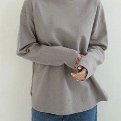 Women Long Sleeve Loose Solid Side Fork High Low Casual Pullover Sweatshirt