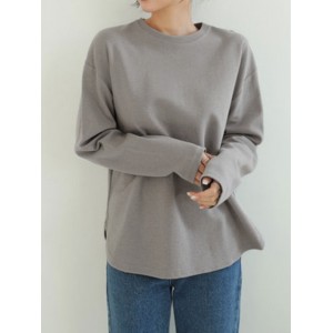 Women Long Sleeve Loose Solid Side Fork High Low Casual Pullover Sweatshirt