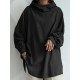 Women 100  Cotton Solid Color Wide Collar Button Cuffs Hoodie