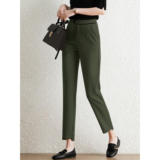 Contrast Pocket Step Hem Tailored Pants For Women