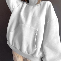 Women Solid Loose Casual Thick Sweatshirts with Kangaroo Pockets