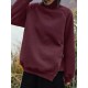 Women Rhombic Turtleneck Thic Full Sleeve Spliced Irregular Hem Pullover Sweatshirt