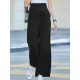 Solid Pocket Button Wide Leg High Waist Casual Pants