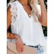 Solid Lace Patchwork V Neck Casual Blouse