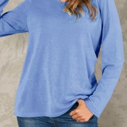 Women Solid Color Basic Designed Pleats V  Neck Long Sleeve Casual Blouses