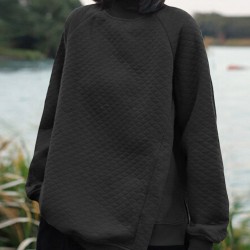 Women Rhombic Turtleneck Thic Full Sleeve Spliced Irregular Hem Pullover Sweatshirt